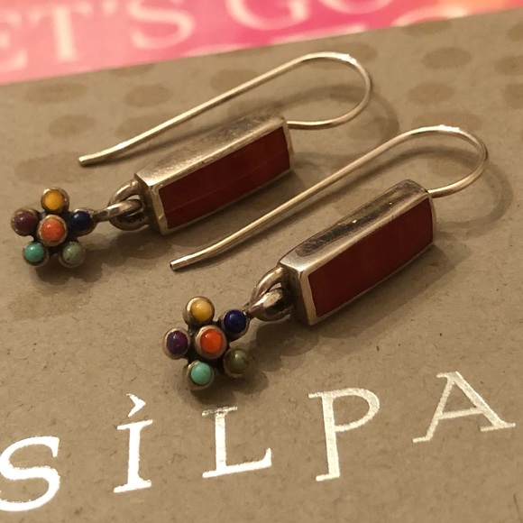 Vintage Silpada Sterling Silver Multi-Color Natural Stone Flower Earrings W1259 - Picture 16 of 16